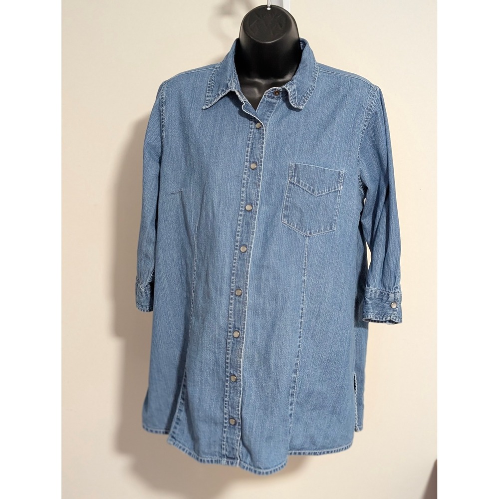 Motherhood Maternity Denim Shirt Pearl Snap Button Down 3/4 Sleeve Top Medium